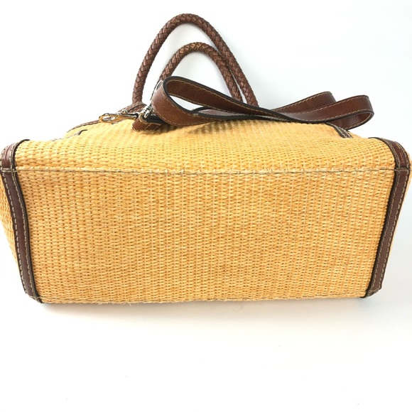 FOSSIL Woven Straw Brown Tote Satchel Purse - Picture 6 of 8